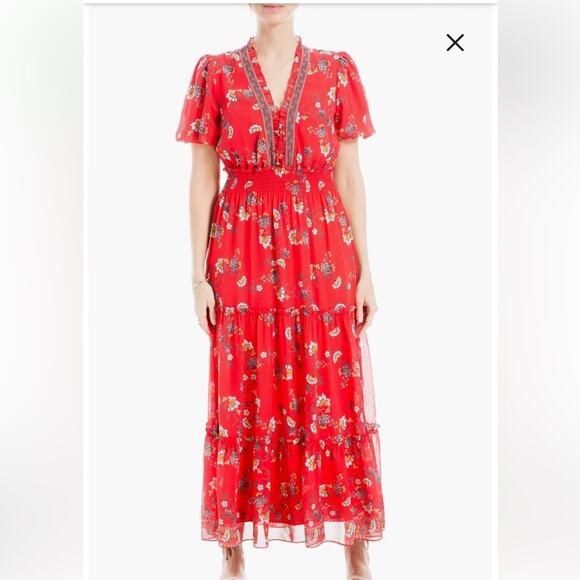 Max studio red floral maxi dress S - Picture 1 of 9